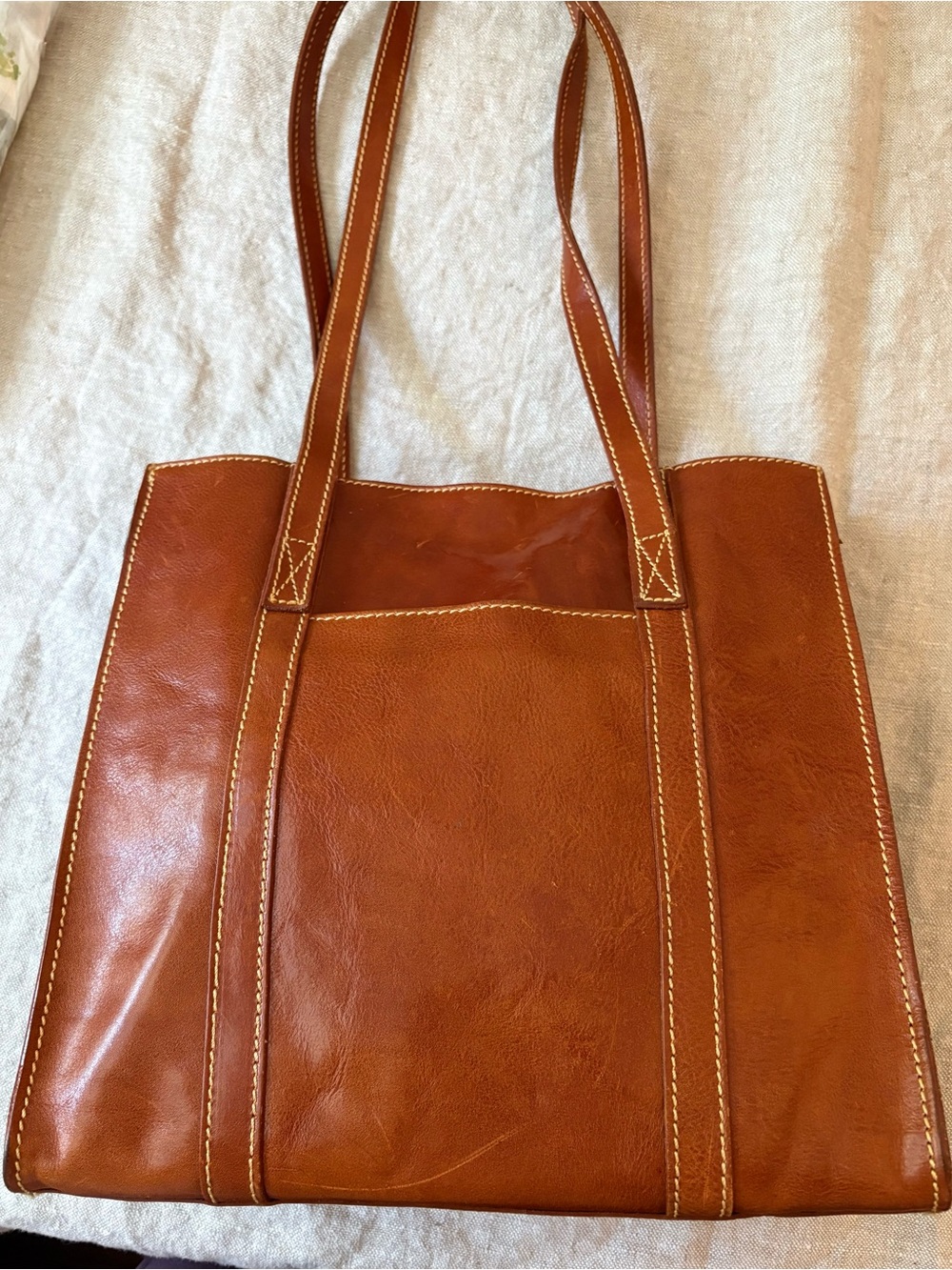 Vintage Italian Cognac Leather Shopper Tote Bag | Made in Italy